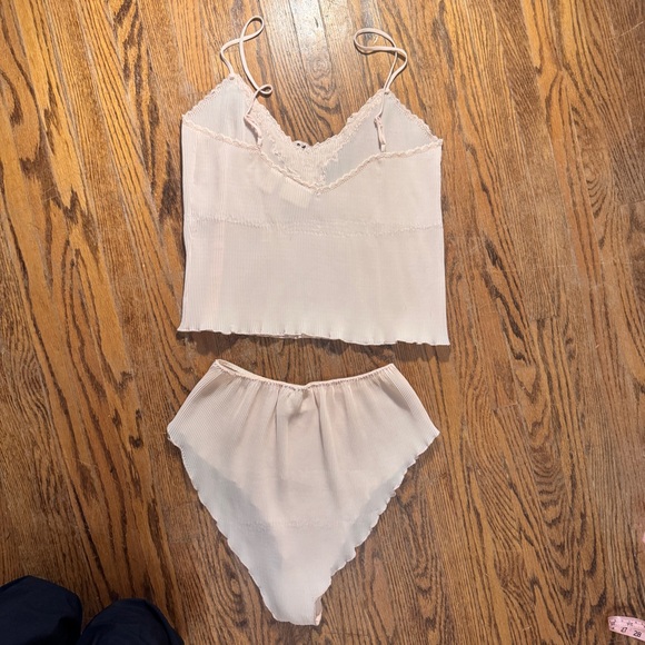 Vintage Silk&Satin Plisse Lace Trim Sleepwear Set in blush pink - Size M - Picture 7 of 15